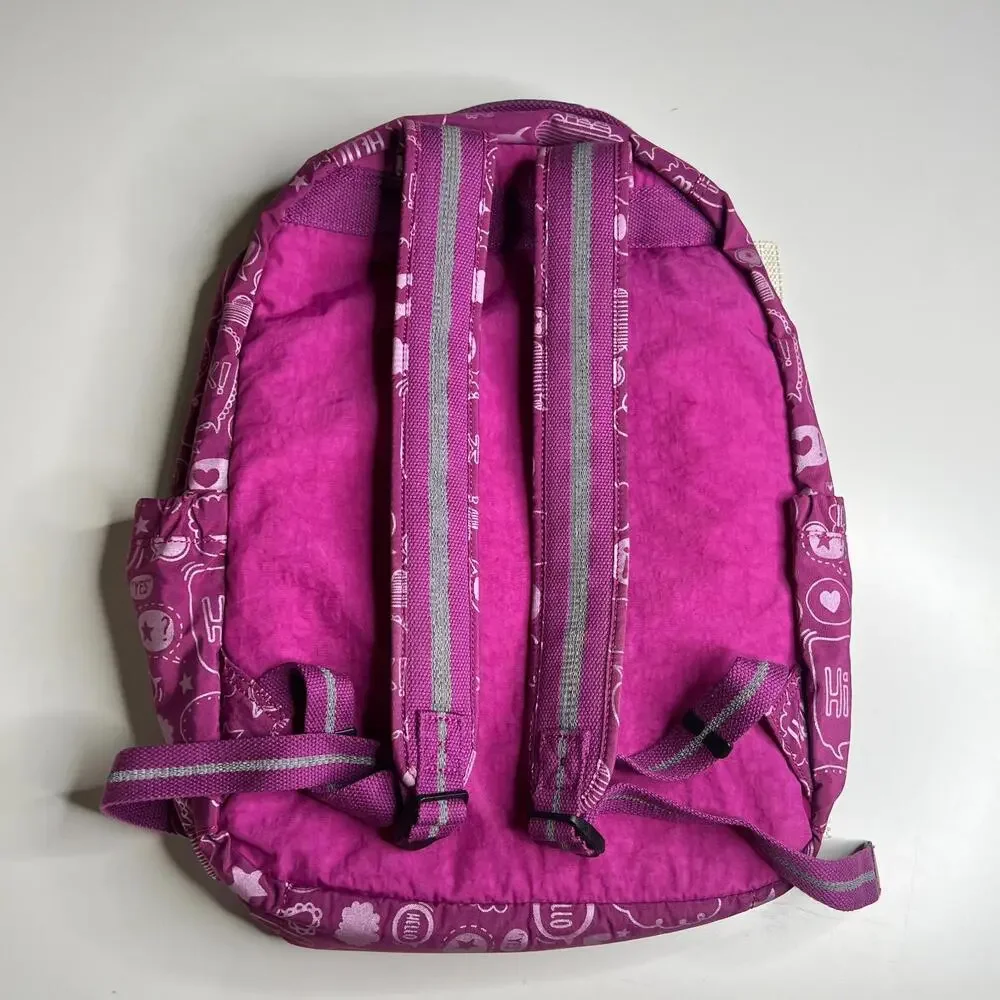 Kipling Backpack Pink Purple Print Girls School Bag Hello Hearts Stars Live.Ligh